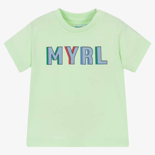 Mayoral-Boys Green Cotton Logo T-Shirt | Childrensalon Outlet