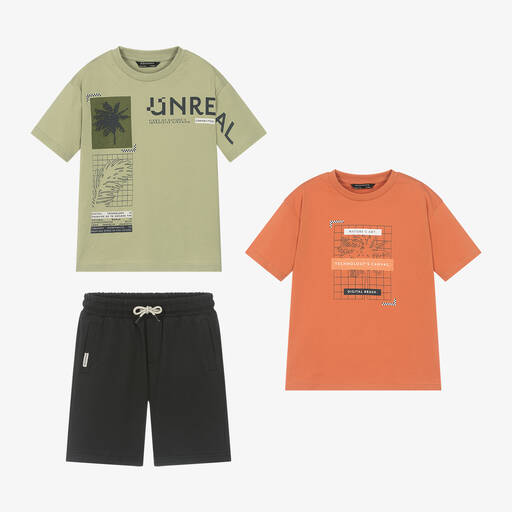Mayoral Nukutavake-Boys Green & Orange Cotton Shorts Set | Childrensalon Outlet