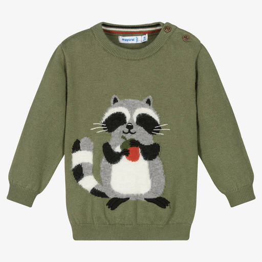 Mayoral-Зеленый свитер с енотом для мальчиков | Childrensalon Outlet