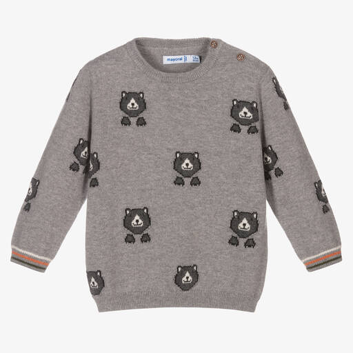 Mayoral-Boys Grey Bear Knit Sweater | Childrensalon Outlet