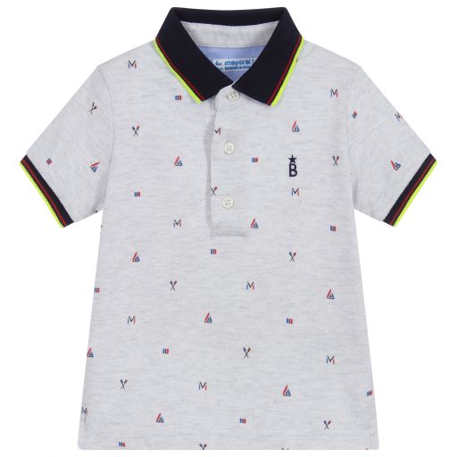 Mayoral-Boys Grey Cotton Polo Shirt | Childrensalon Outlet