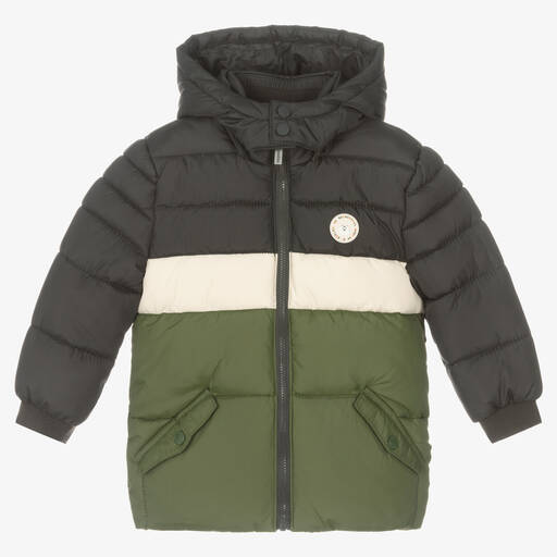 Mayoral-Boys Grey & Green Puffer Coat | Childrensalon Outlet