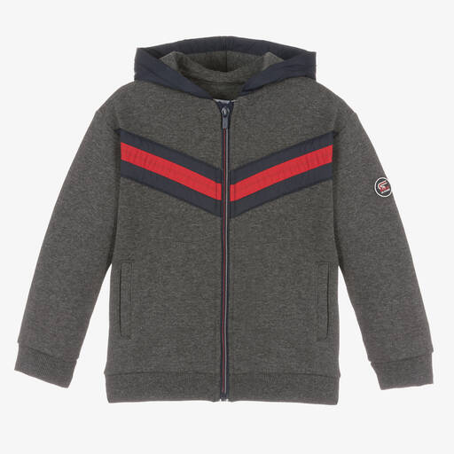 Mayoral-Boys Grey & Red Stripe Zip-Up Hoodie | Childrensalon Outlet