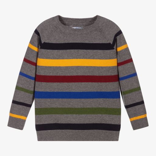 Mayoral-Boys Grey Striped Sweater | Childrensalon Outlet