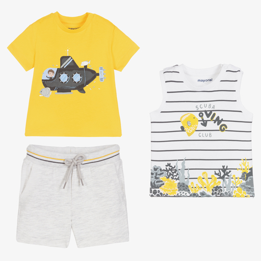 Mayoral-Boys Grey & Yellow Shorts Set | Childrensalon Outlet