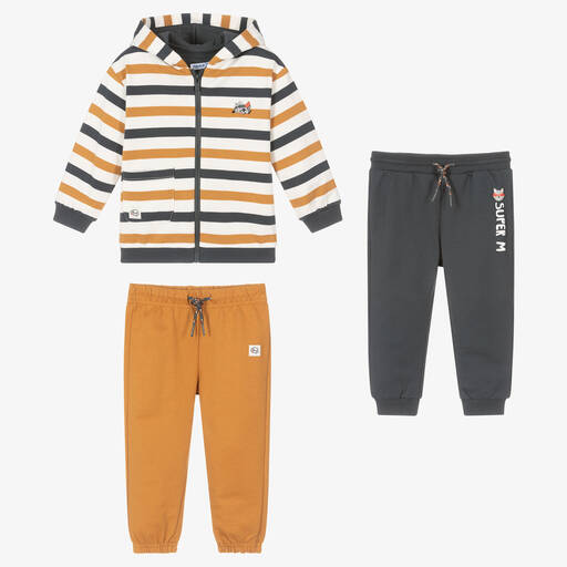 Mayoral-Boys Grey & Yellow Striped Joggers Set | Childrensalon Outlet