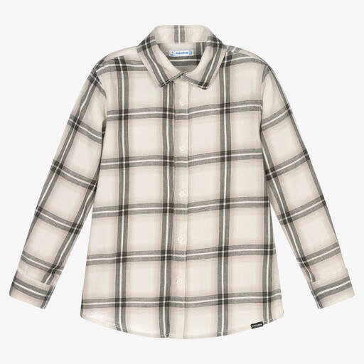 Mayoral-Boys Ivory & Black Check Shirt | Childrensalon Outlet