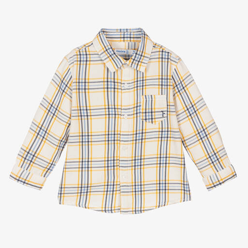 Mayoral-Boys Ivory & Blue Check Shirt | Childrensalon Outlet