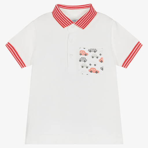 Mayoral-Boys Ivory Car Cotton Polo Shirt | Childrensalon Outlet