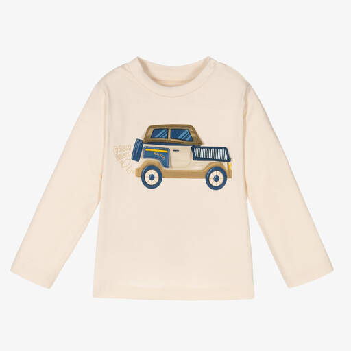 Mayoral-Boys Ivory Car Cotton Top | Childrensalon Outlet