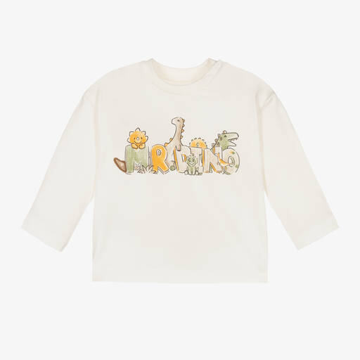 Mayoral-Dino-Baumwoll-T-Shirt in Elfenbein | Childrensalon Outlet