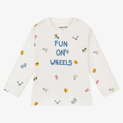 Mayoral-Кремовый топ из хлопкового джерси с надписью | Childrensalon Outlet