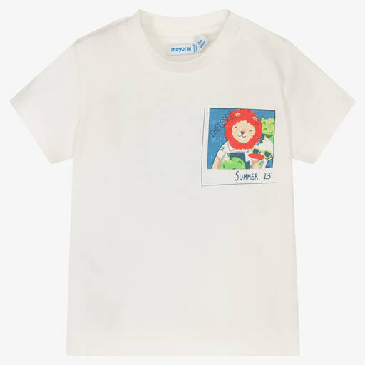 Mayoral-Кремовая хлопковая футболка с Землей | Childrensalon Outlet