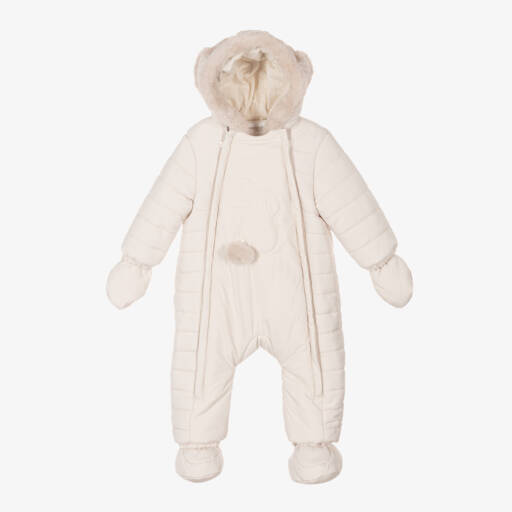 Mayoral Newborn-Boys Ivory Quilted Bunny Snowsuit | Childrensalon Outlet