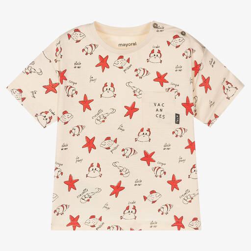 Mayoral-Boys Ivory Starfish Cotton T-Shirt | Childrensalon Outlet