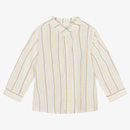 Mayoral-Boys Ivory Stripe Cotton & Linen Shirt | Childrensalon Outlet