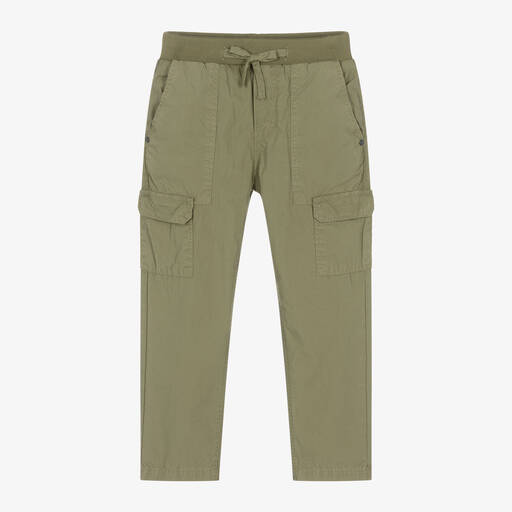 Mayoral-Boys Khaki Green Cotton Cargo Trousers | Childrensalon Outlet