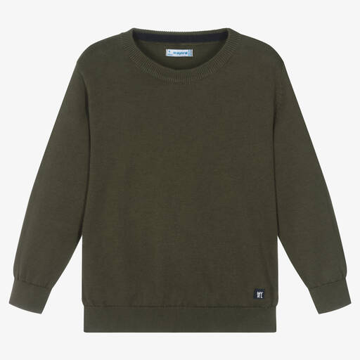 Mayoral-Boys Khaki Green Cotton Knitted Sweater | Childrensalon Outlet