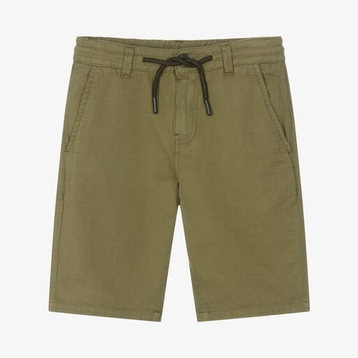 Mayoral Nukutavake-Boys Khaki Green Cotton Shorts | Childrensalon Outlet