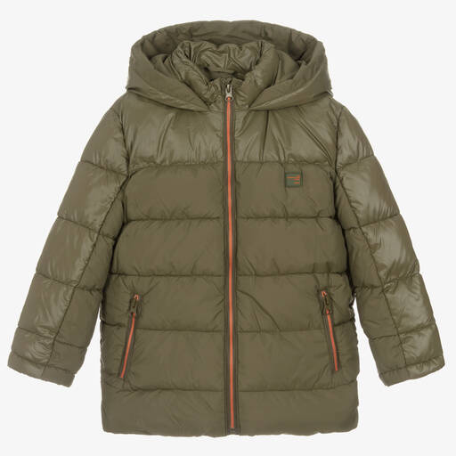 Mayoral-Boys Khaki Green Hooded Puffer Coat | Childrensalon Outlet