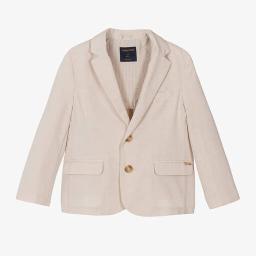 Mayoral-Boys Light Beige Cotton & Linen Blazer | Childrensalon Outlet