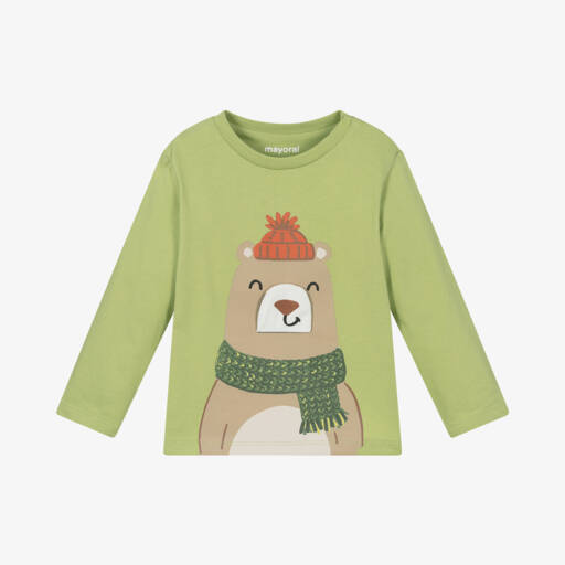 Mayoral-Boys Long Sleeve Green Bear Top | Childrensalon Outlet