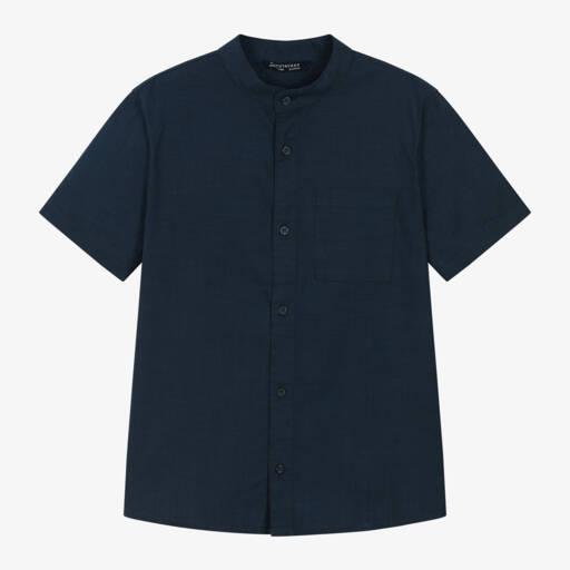 Mayoral Nukutavake-Boys Navy Blue Collarless Cotton Shirt | Childrensalon Outlet