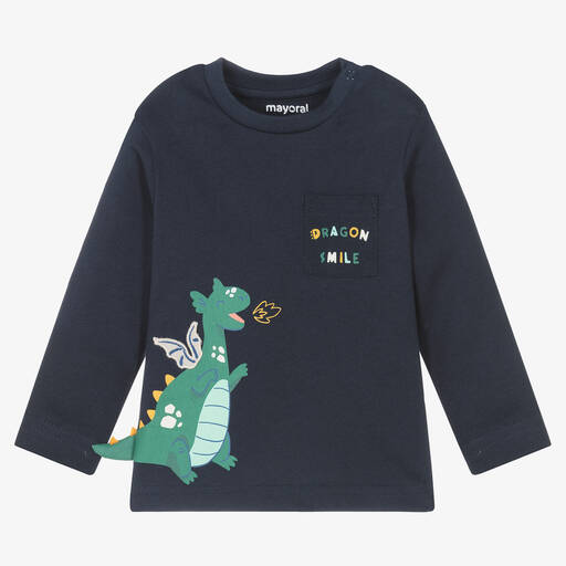 Mayoral-Синий хлопковый топ с динозавром | Childrensalon Outlet