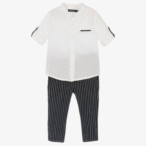 Mayoral-Boys Navy Blue Cotton & Linen Trouser Set  | Childrensalon Outlet