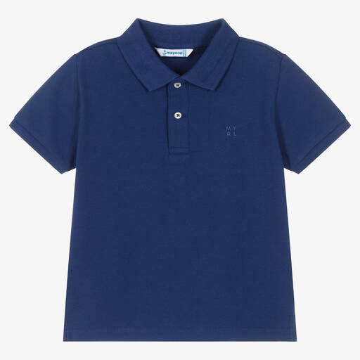 Mayoral-Boys Navy Blue Cotton Piqué Polo Shirt | Childrensalon Outlet