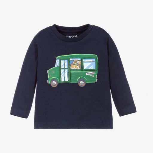 Mayoral-Boys Navy Blue Cotton Top | Childrensalon Outlet
