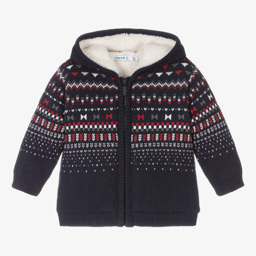 Mayoral-Cardigan jacquard bleu marine zippé | Childrensalon Outlet