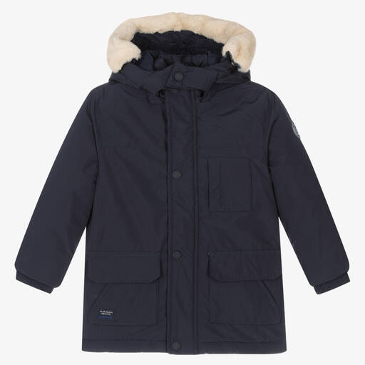 Mayoral-Boys Navy Blue Hooded Coat | Childrensalon Outlet