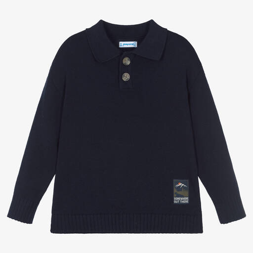 Mayoral-Boys Navy Blue Knitted Cotton Sweater | Childrensalon Outlet