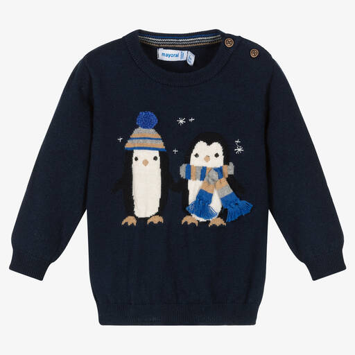Mayoral-Синий свитер с пингвинами для мальчиков | Childrensalon Outlet