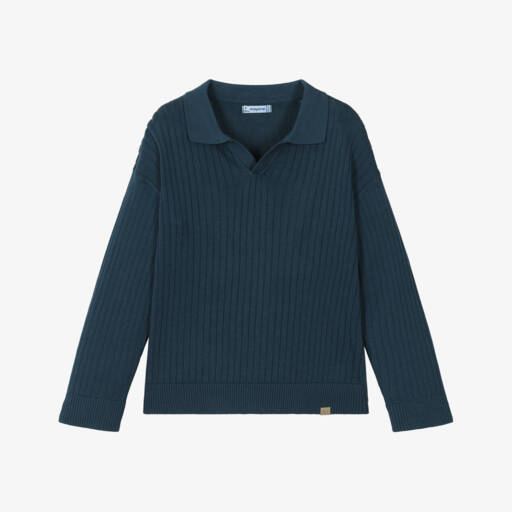 Mayoral-Boys Navy Ribbed Knit Sweater | Childrensalon Outlet