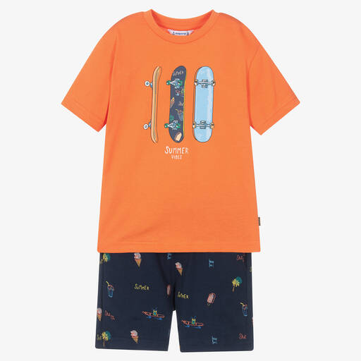 Mayoral-Boys Orange & Blue Cotton Shorts Set | Childrensalon Outlet
