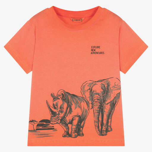 Mayoral-Оранжевая хлопковая футболка с животными | Childrensalon Outlet