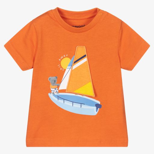 Mayoral-Boys Orange Cotton T-Shirt | Childrensalon Outlet