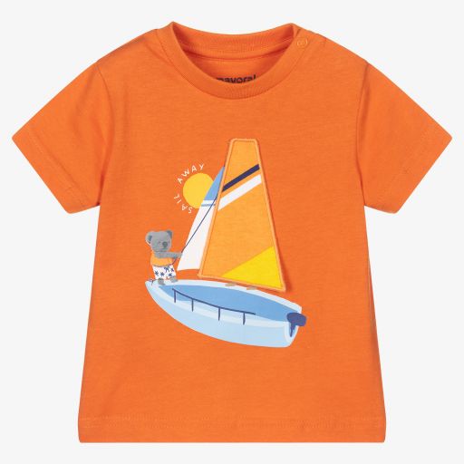 Mayoral-Boys Orange Cotton T-Shirt | Childrensalon Outlet