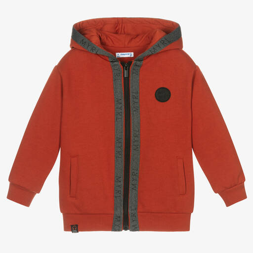 Mayoral-Boys Orange Hooded Zip-Up Top | Childrensalon Outlet