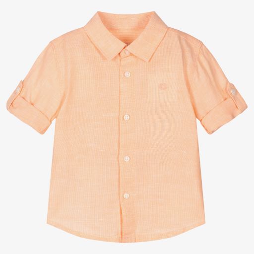 Mayoral-قميص أطفال ولادي مزيج قطن وكتان لون برتقالي | Childrensalon Outlet