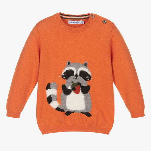 Mayoral-Boys Orange Raccoon Sweater | Childrensalon Outlet