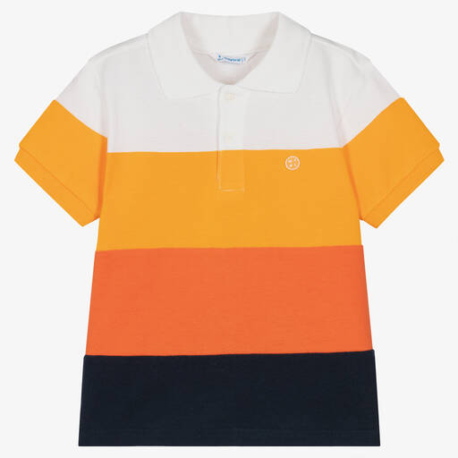 Mayoral-Boys Orange Stripe Cotton Polo Shirt | Childrensalon Outlet