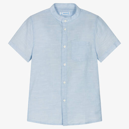 Mayoral-Boys Pale Blue Linen Shirt | Childrensalon Outlet