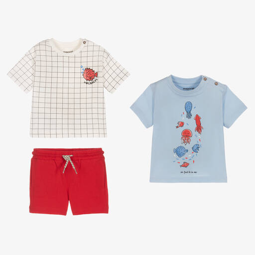 Mayoral-Boys Red & Blue Cotton Shorts Set  | Childrensalon Outlet