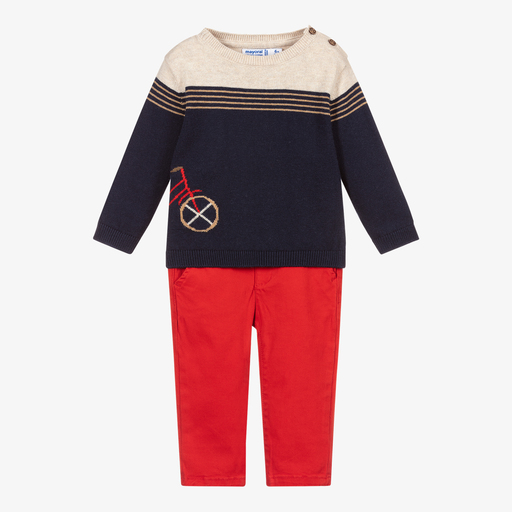 Mayoral-Boys Red & Blue Trouser Set  | Childrensalon Outlet