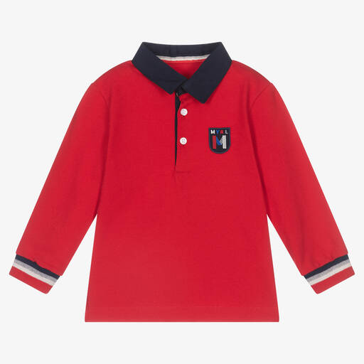 Mayoral-توب رغبي أطفال ولادي قطن بيكيه لون أحمر | Childrensalon Outlet