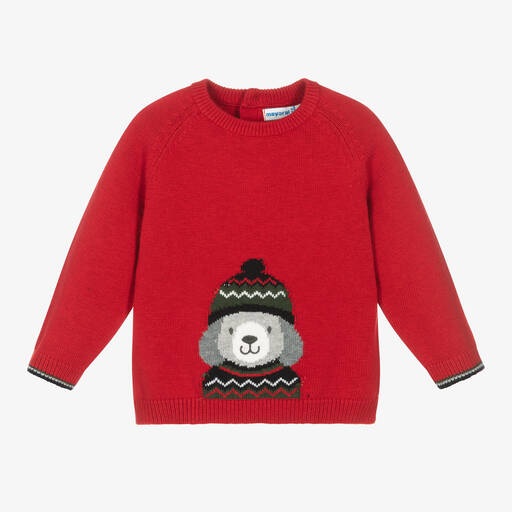 Mayoral-Красный вязаный свитер с собакой | Childrensalon Outlet