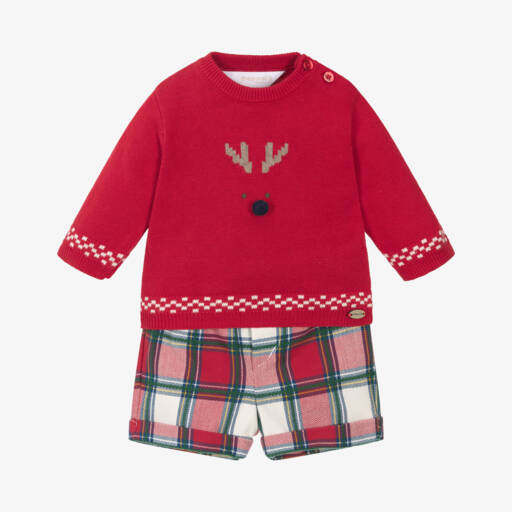 Mayoral Newborn-Boys Red Plaid Cotton Outfit | Childrensalon Outlet